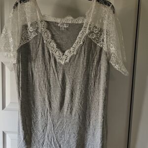 VENUS Gray Chemise with Lace Sleeves
